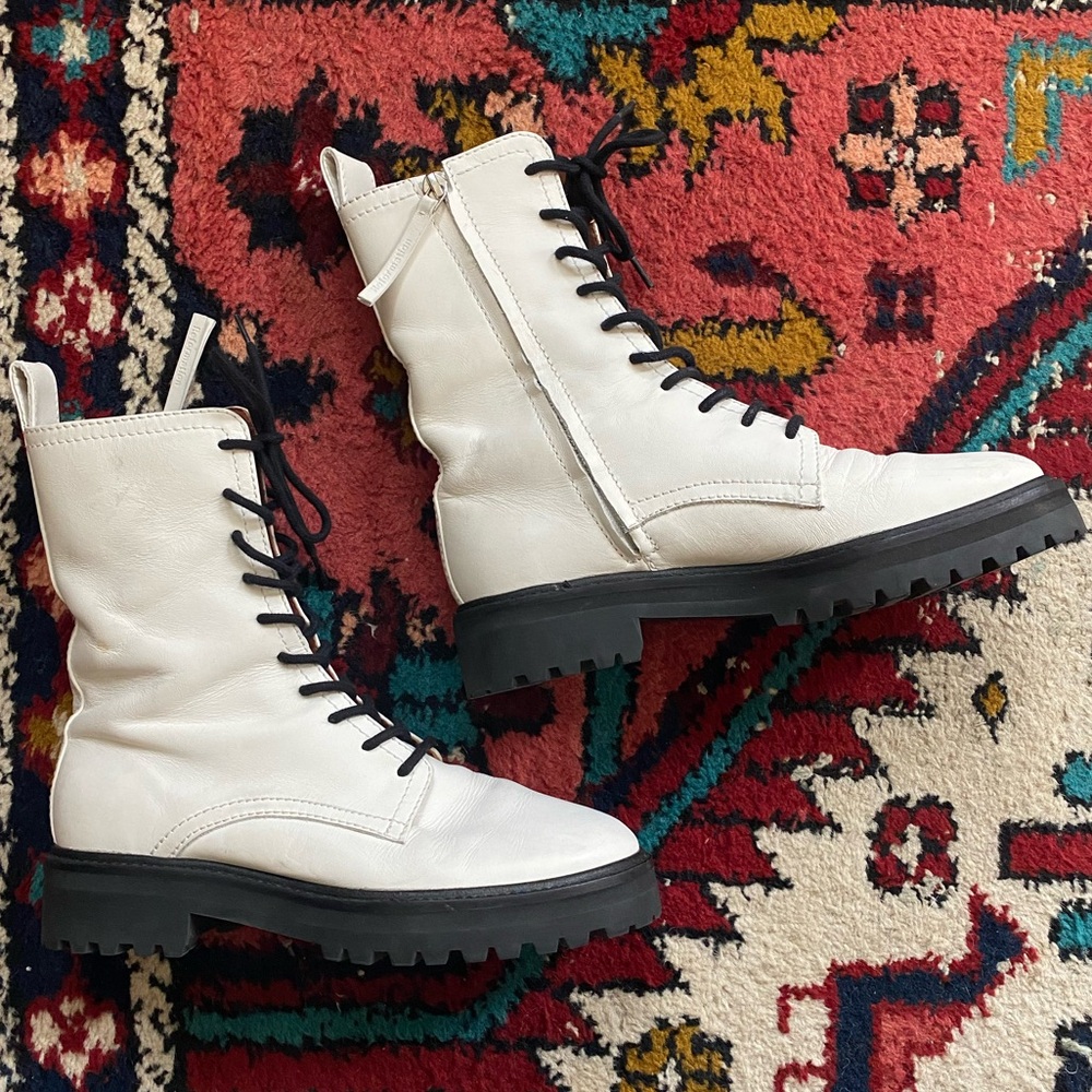 Reformation White Katya Combat Boot Size 7